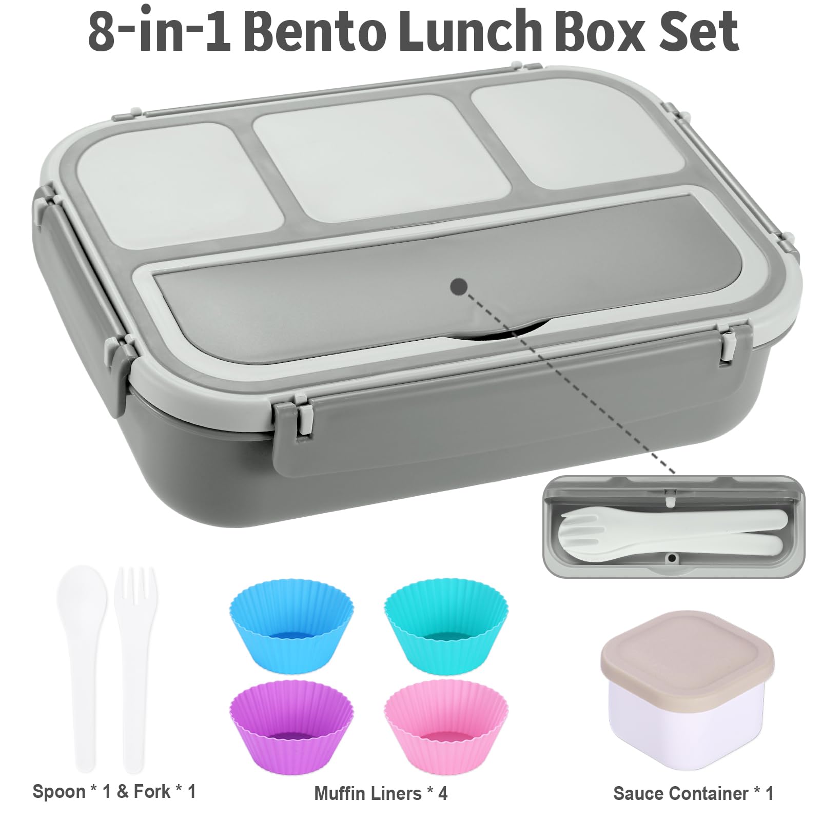 Shell and Turtle Bento Box gris con 4 compartimentos para diferentes comidas