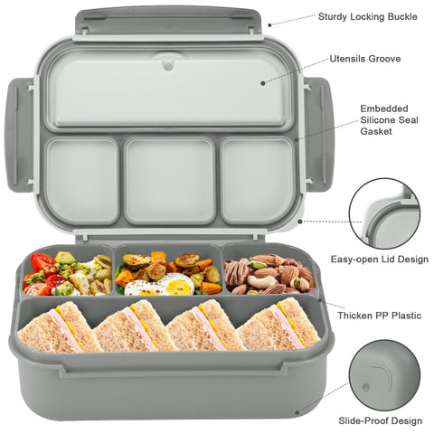 Shell and Turtle Bento Box gris con frasco de salsa para aderezos
