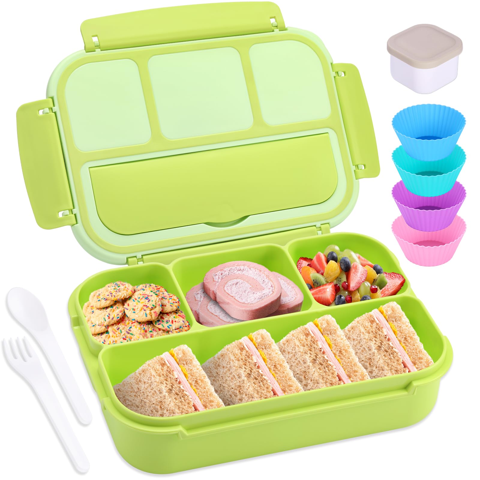 Shell and Turtle Bento Box verde brillante con 4 compartimentos para comidas