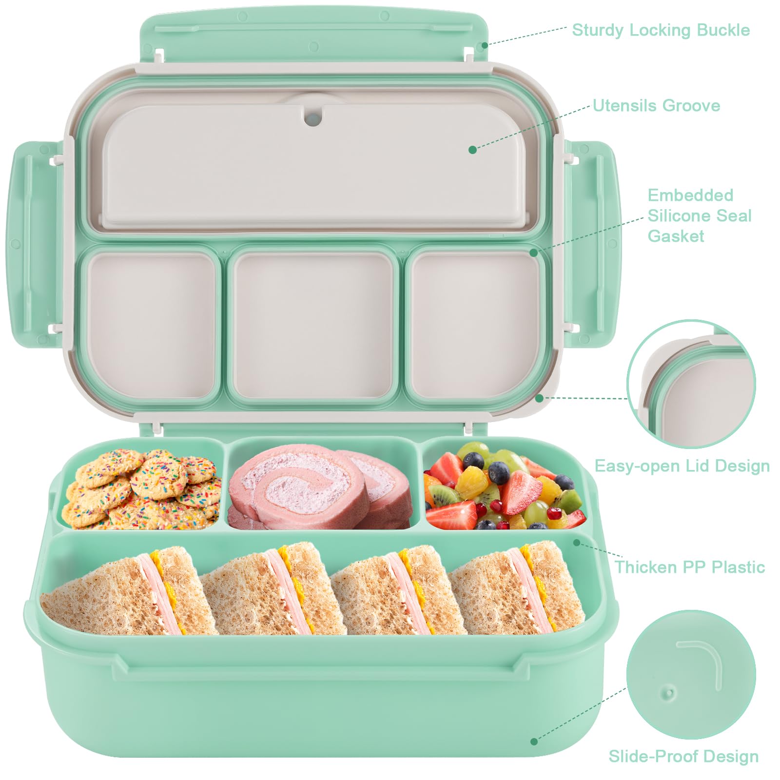 Bento Shell and Turtle con cuatro compartimentos para separar sabores