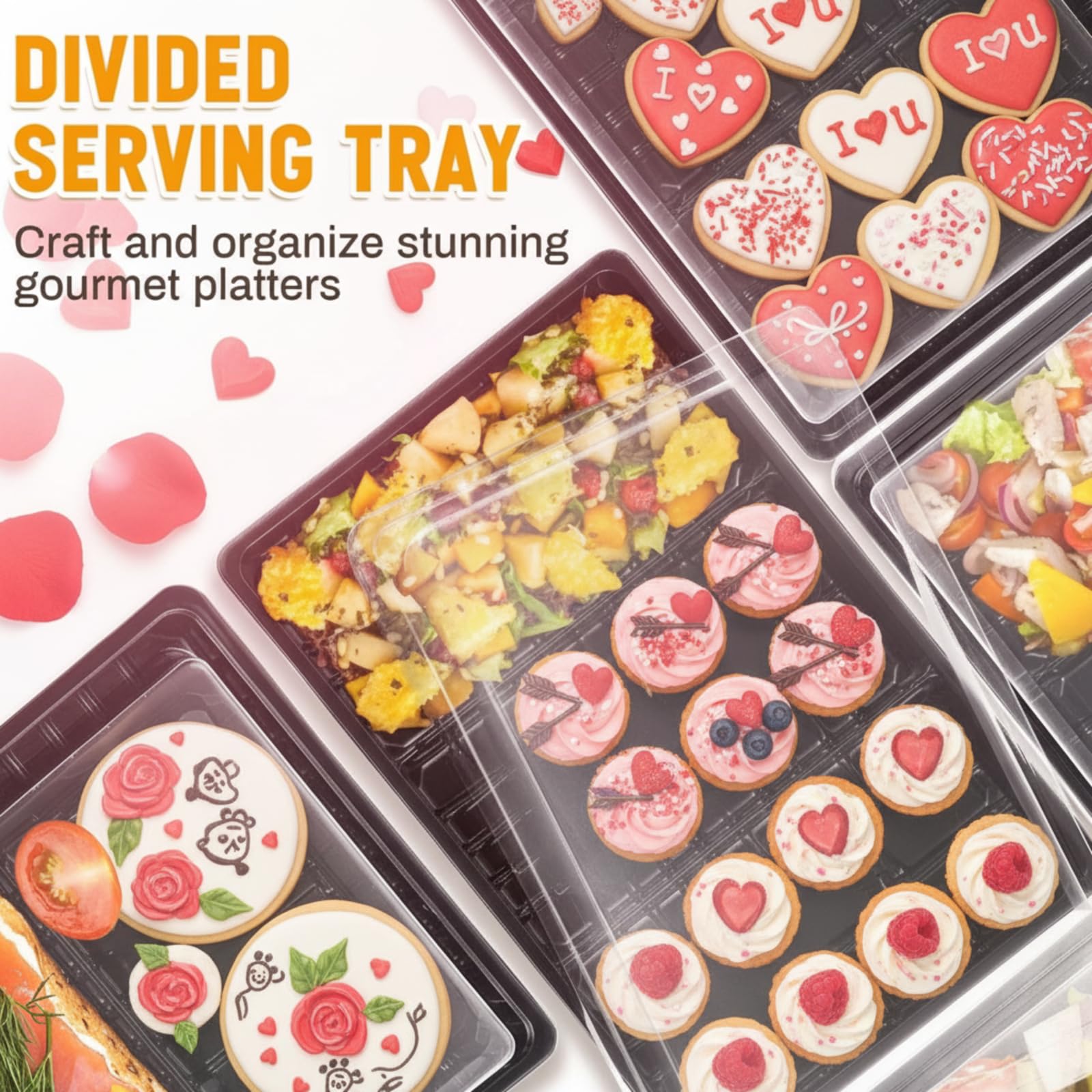 Bandeja Shellwei para catering desechable, perfecta para eventos y fiestas.
