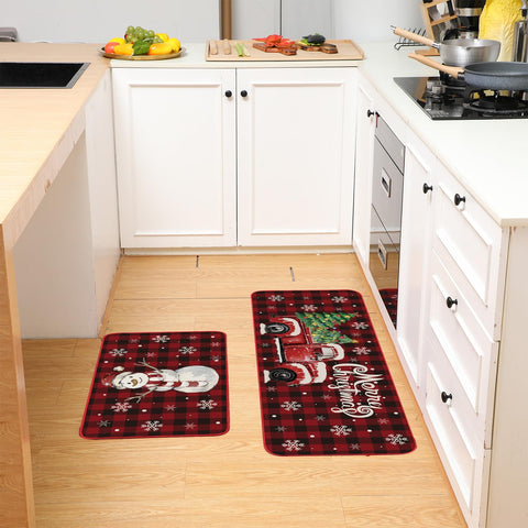 Shellwei juego de dos alfombras navideñas es práctico para cocina y entrada.