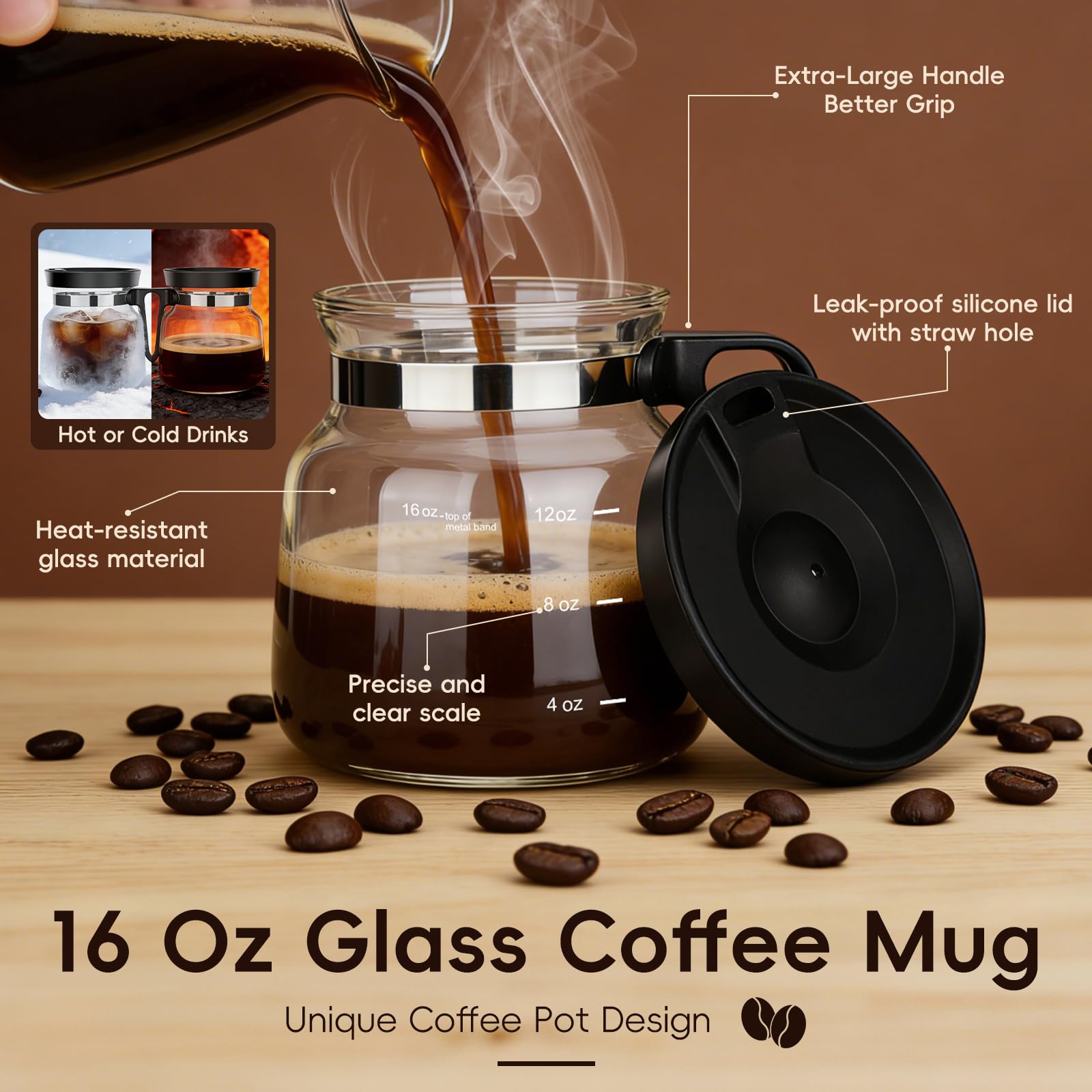Shelprojsu vidrio borosilicato transparente, resistente al calor para bebidas.