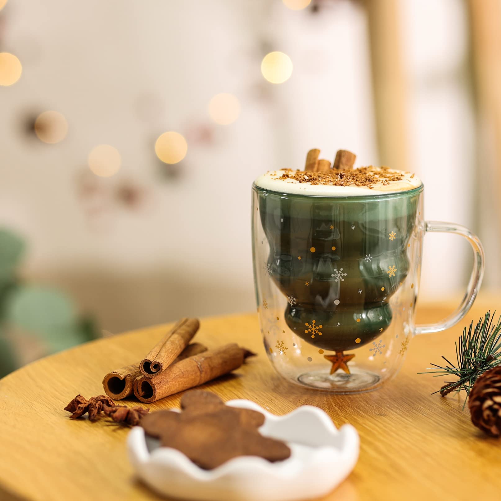 SHENDONG taza de vidrio borosilicato, diseño navideño elegante para casa.