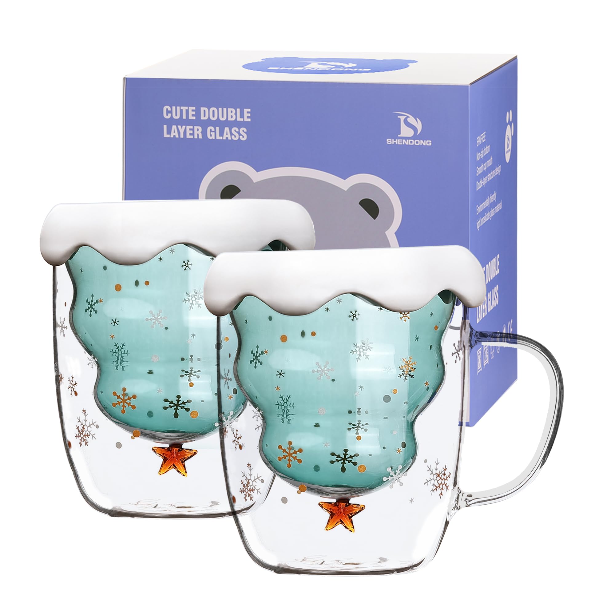 SHENDONG tazas árbol navideño con tapa y doble pared para café caliente.
