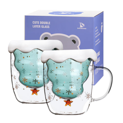 SHENDONG tazas árbol navideño con tapa y doble pared para café caliente.