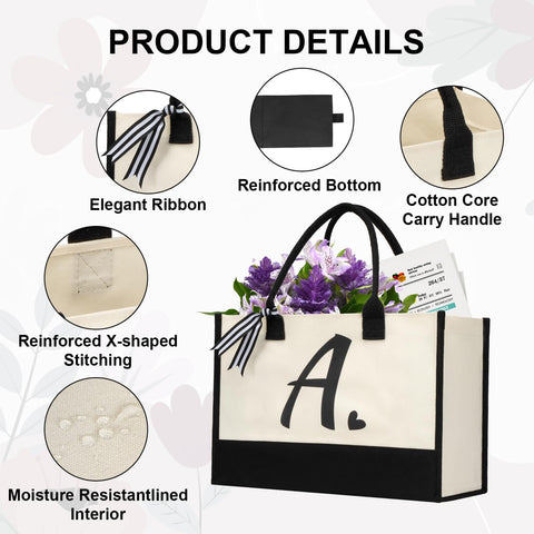 Shenee bolso tote lona inicial, base de PE para mejor protección.