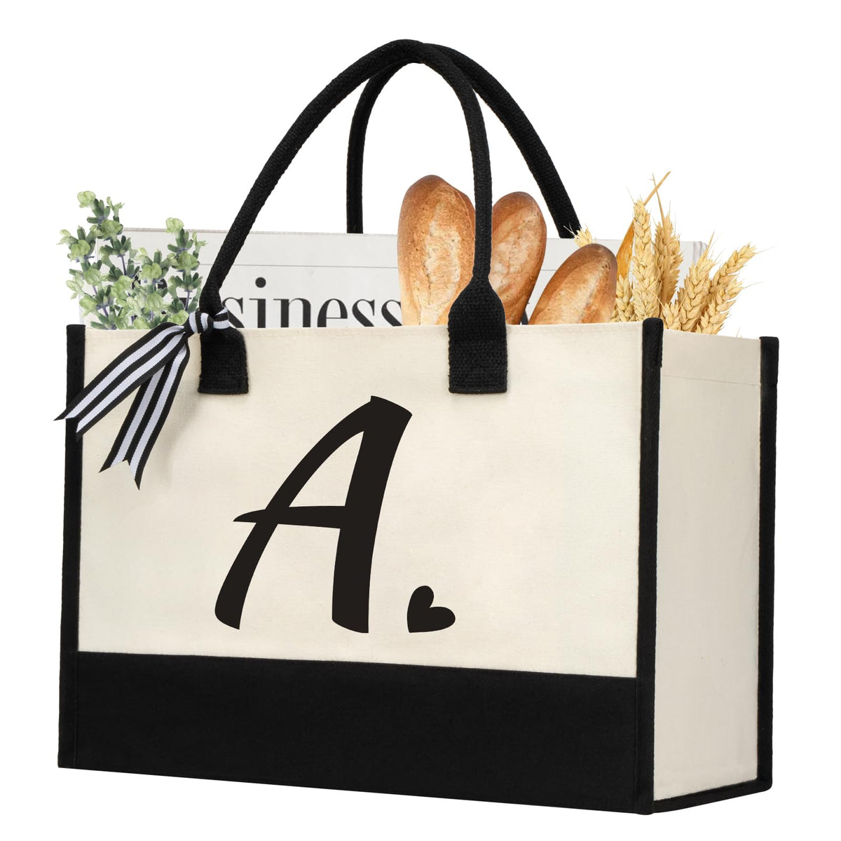 Shenee bolos tote lona inicial frente, ideal para uso diario y gran capacidad.
