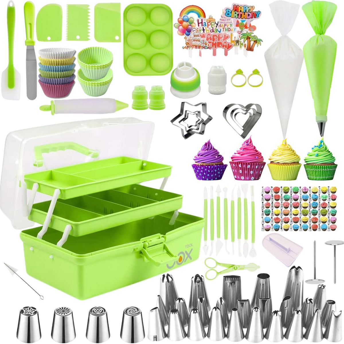 Kit SHENGWANGYANGLUO de decoración de tortas con caja de almacenamiento para herramientas ordenadas.