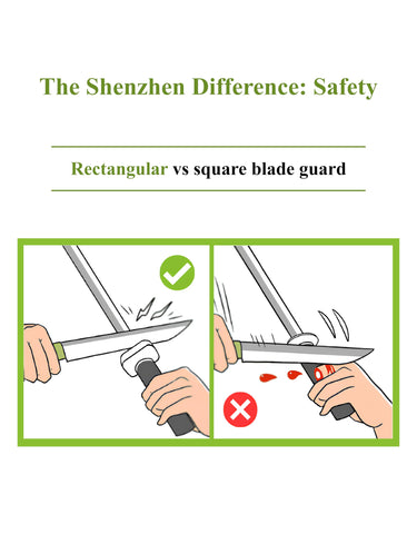 Shenzhen Knives mango ergonómico y guardia rectangular para seguridad durante afilado