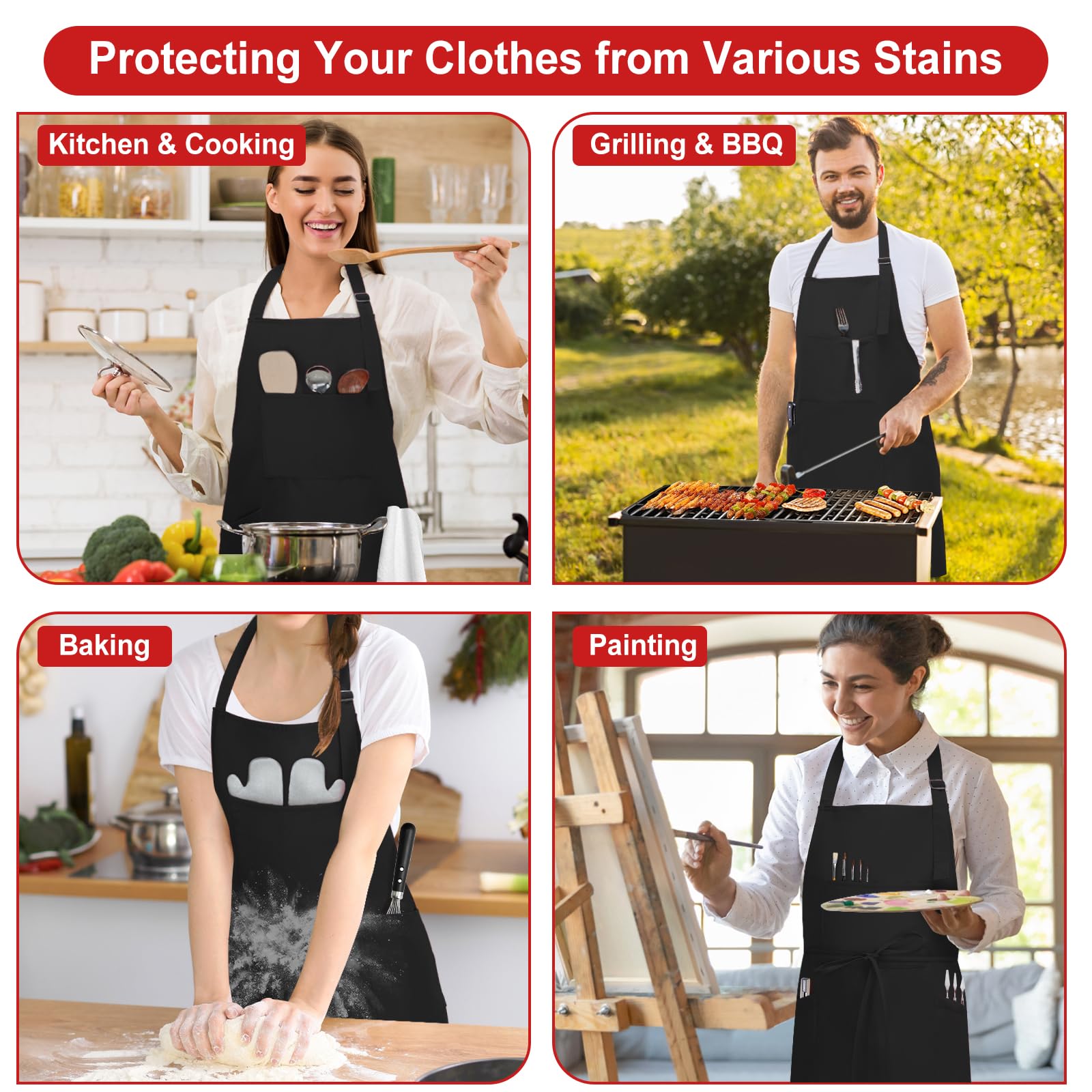 SHEOMERN delantal lavable multiusos para cocina, arte y limpieza.