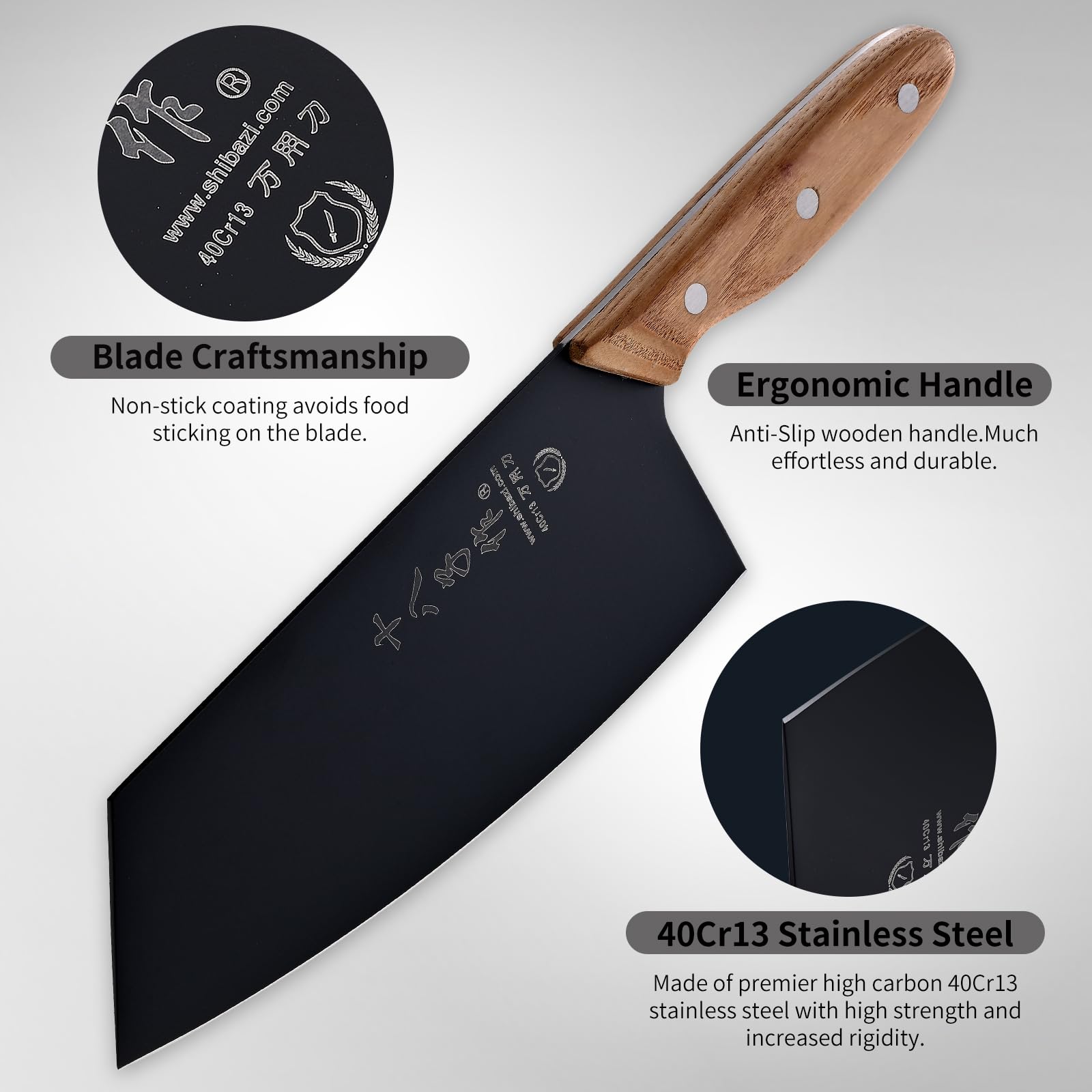 SHI BA ZI ZUO cuchillo chino ergonómico, mango de madera para agarre cómodo