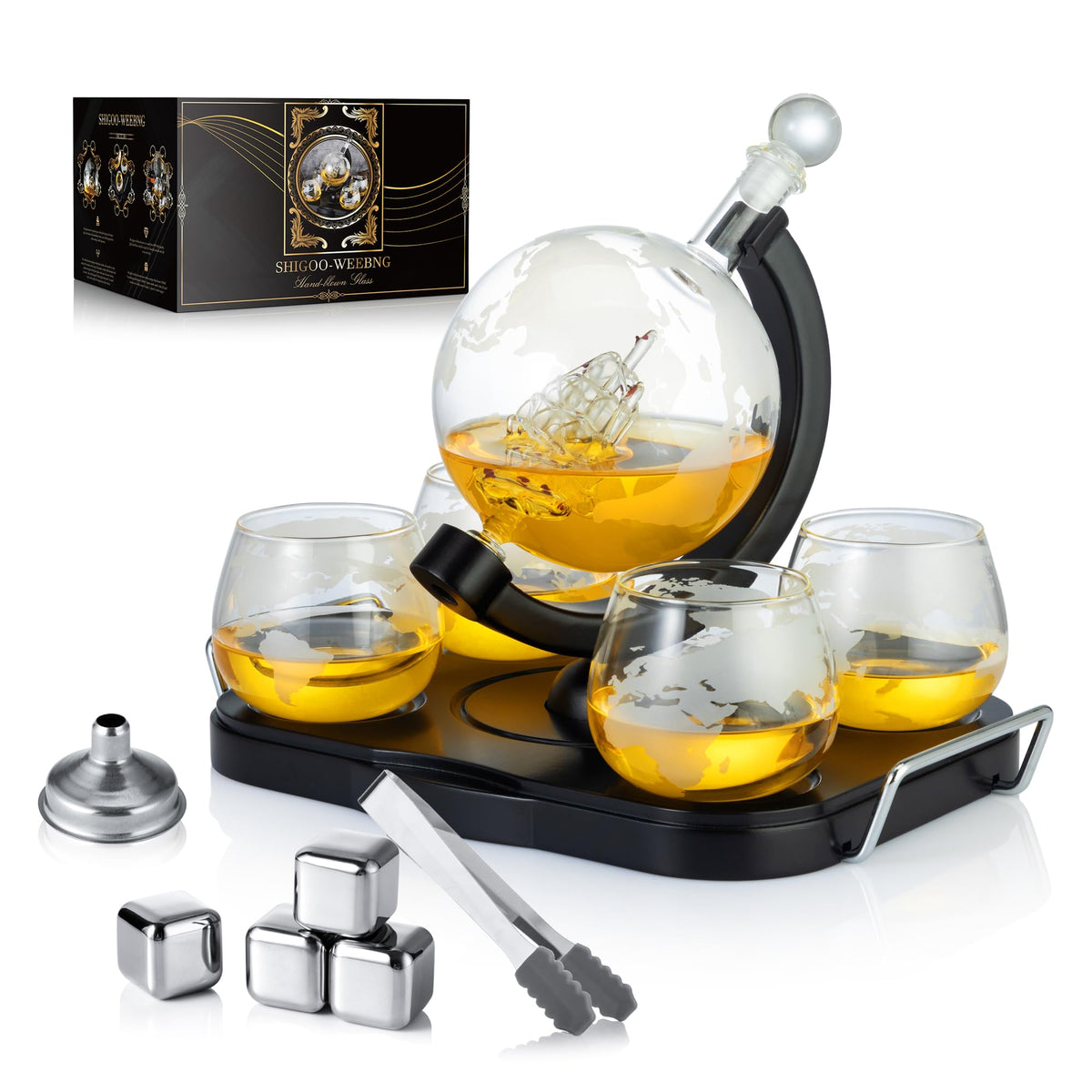 SHIGOO decantador globo whisky con grabado detallado para mesa elegante