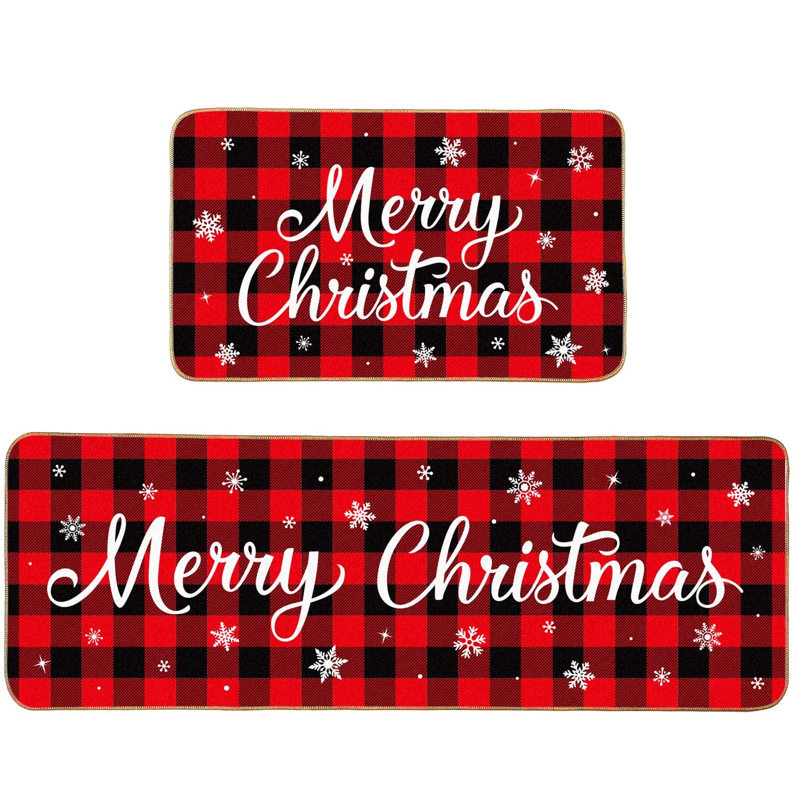 Alfombra Shihanee con cuadros rojos y negros, ideal para Navidad en la cocina.