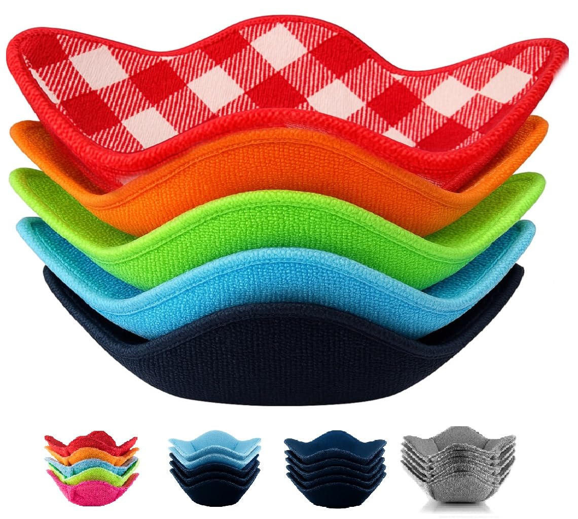 SHILA Bowl Snuggies: conjunto de cinco cobertores coloridos para tazones que protegen las manos del calor.