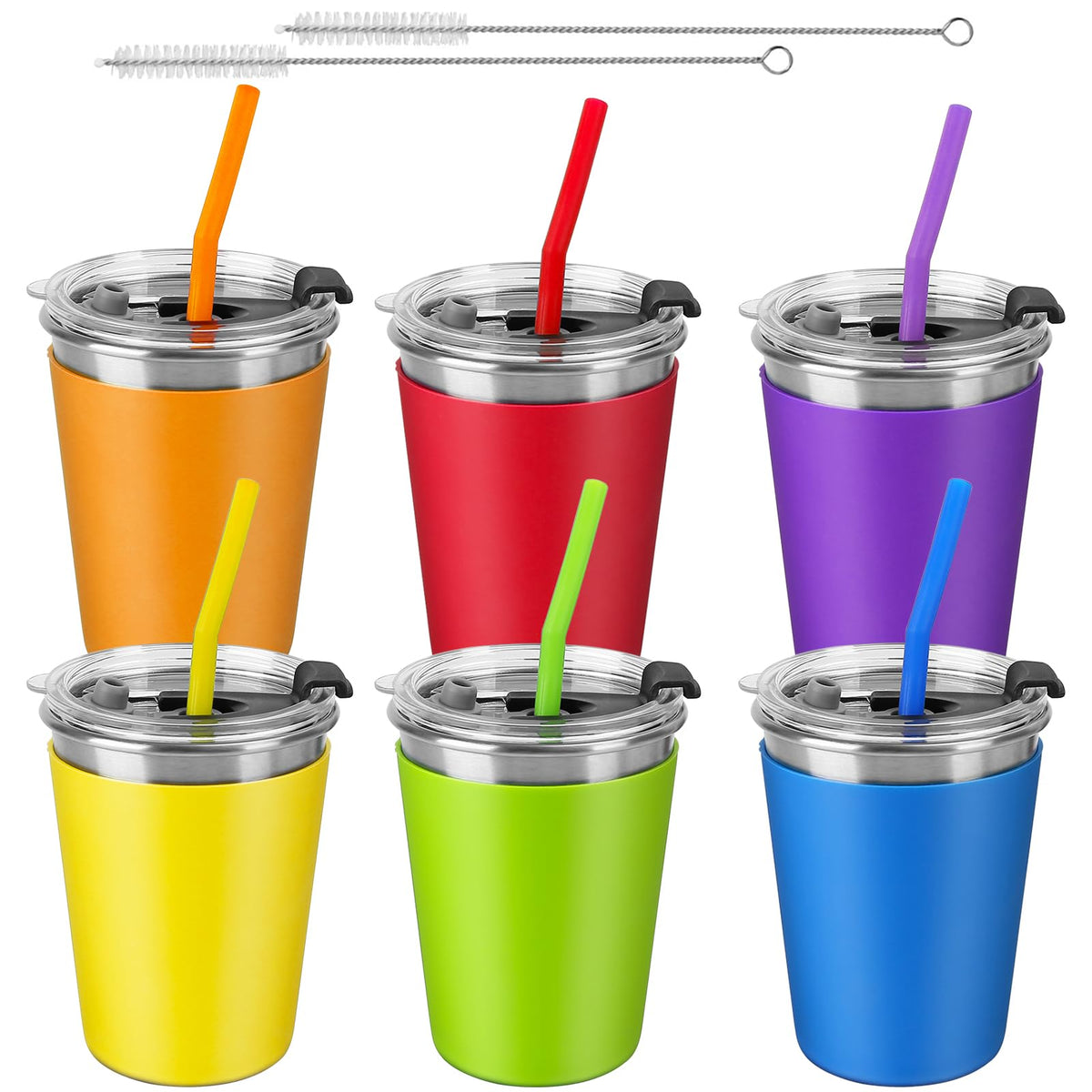 ShineMe vaso infantil 12 onzas con tapa y pajilla, ideal para bebidas sin derrames.