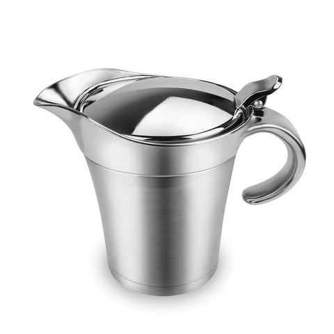 ShineMe Jarra de salsa de acero inoxidable con tapa para verter con control