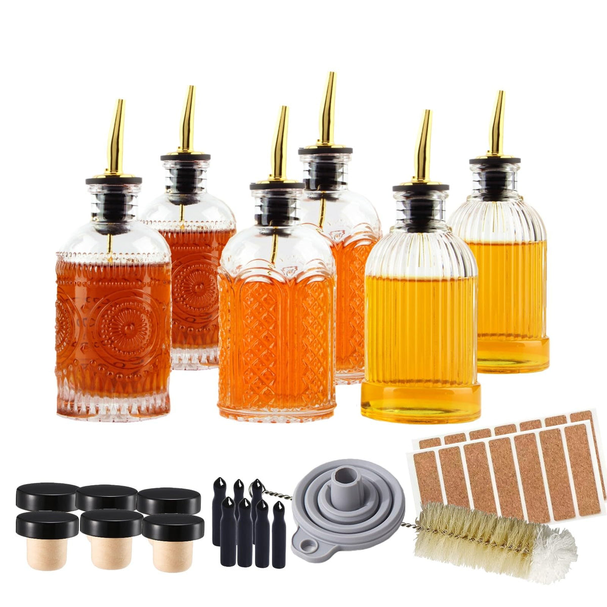Botellas de jarabe Shining Craft de 7 onzas con vertedor de metal para vertidos controlados.