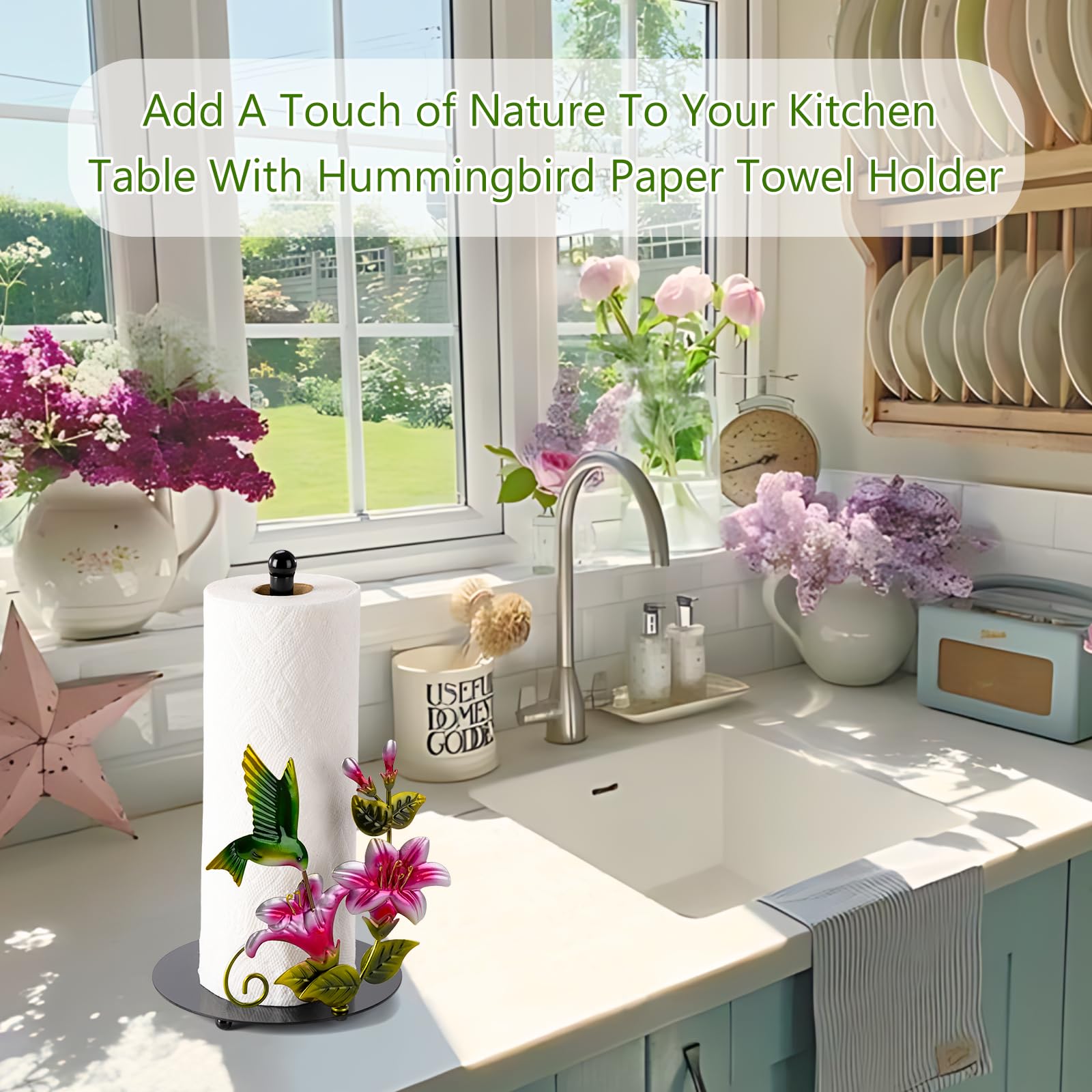 Shinlar porta-papel detalle 3D colibrí y flor para mesa.