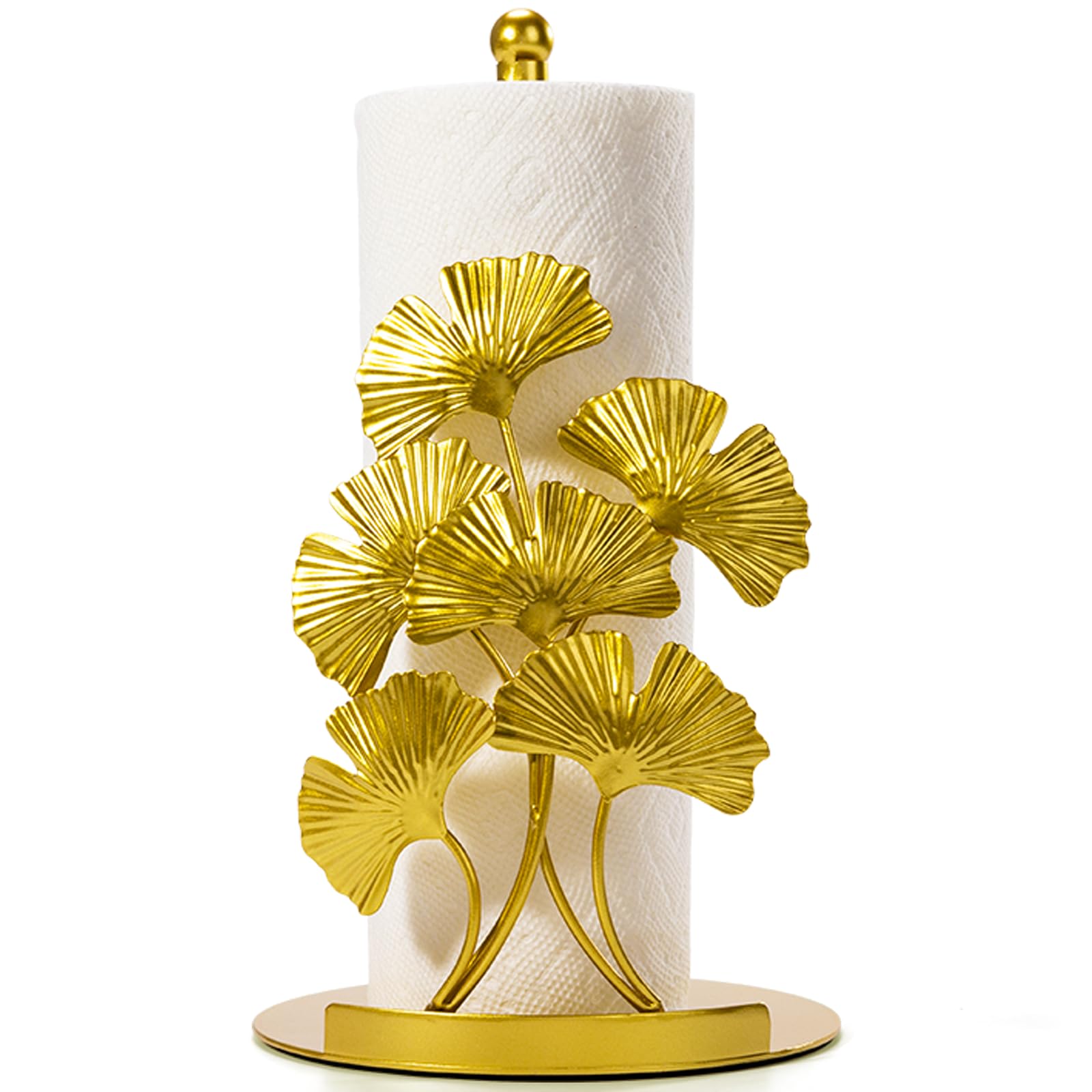 Shinlar portarrollos de papel ginkgo dorado con hojas 3D, ideal para encimera.