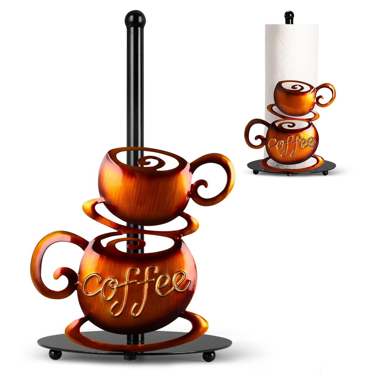 Shinlar portarrollos con dos tazas humeantes para mostrador, ideal para café