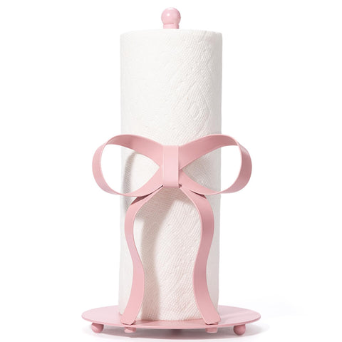 Shinlar soporte papel toalla lazo rosa en encimera, añade encanto práctico.