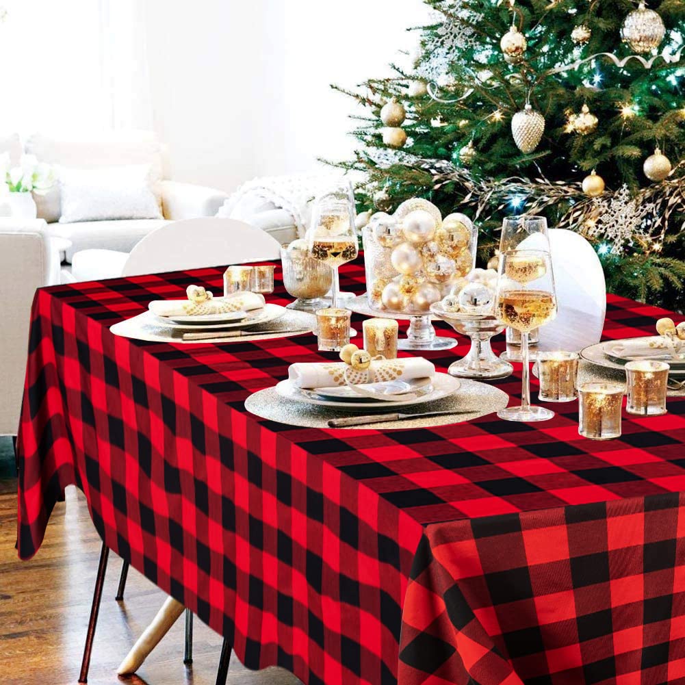 Mantel ShinyBeauty con estampado rojo y negro para cenas elegantes.