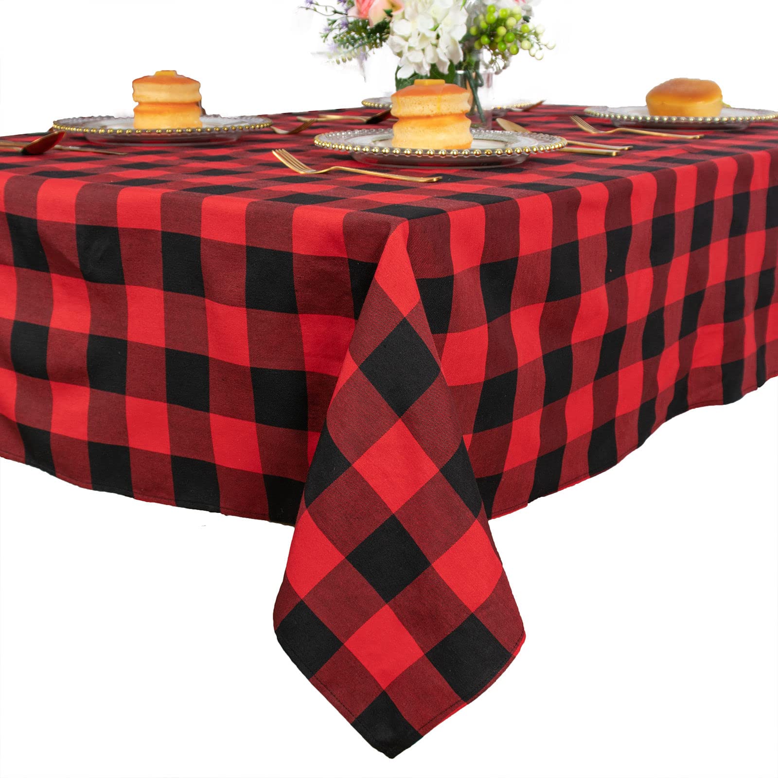Mantel cuadrado ShinyBeauty, estampado rojo y negro para mesas de 4 asientos.