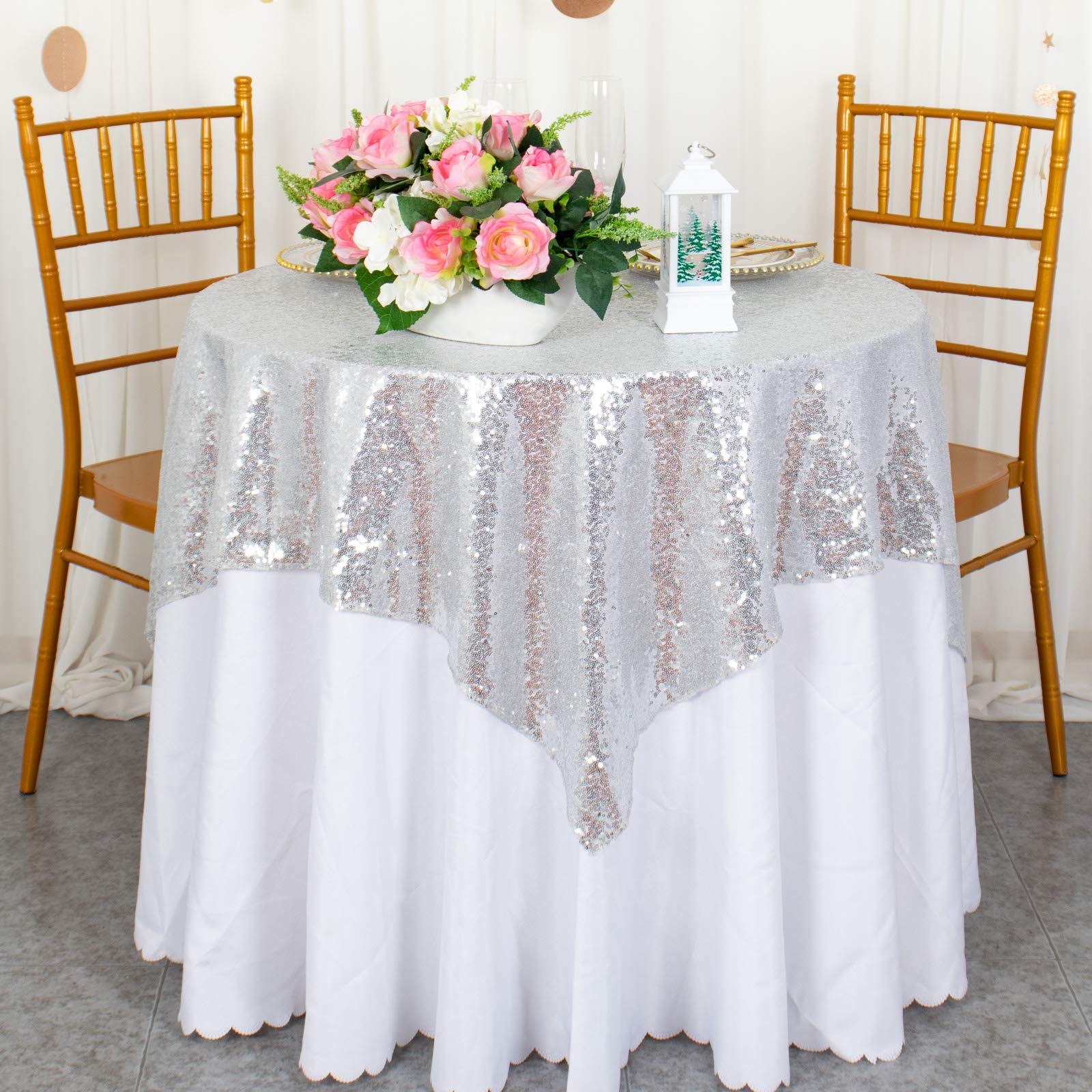 ShinyBeauty mantel lentejuelas plata 36x36 para fiestas