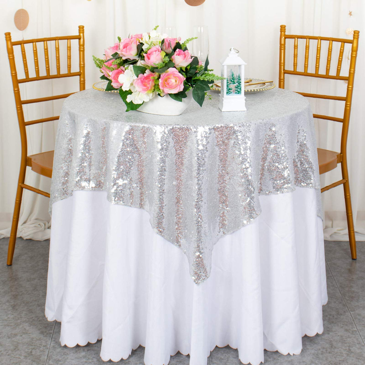 ShinyBeauty mantel lentejuelas plata 36x36 para fiestas