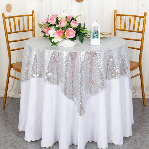 ShinyBeauty mantel lentejuelas plata 36x36 para fiestas
