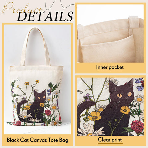 Shinylin diseño gato negro con flores, añade encanto a cualquier bolso.
