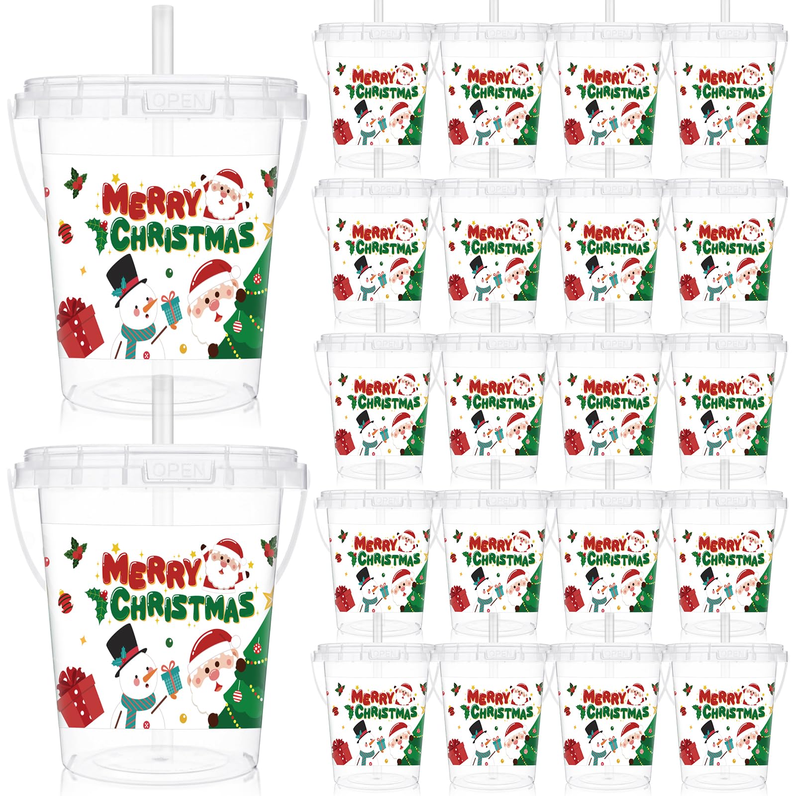 Shinymoon cubos navidad con tapas y pajillas, ideales para fiestas y bebidas fáciles.