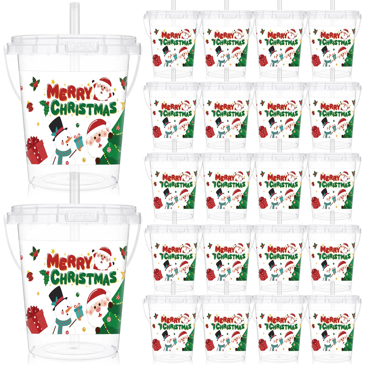 Shinymoon cubos navidad con tapas y pajillas, ideales para fiestas y bebidas fáciles.
