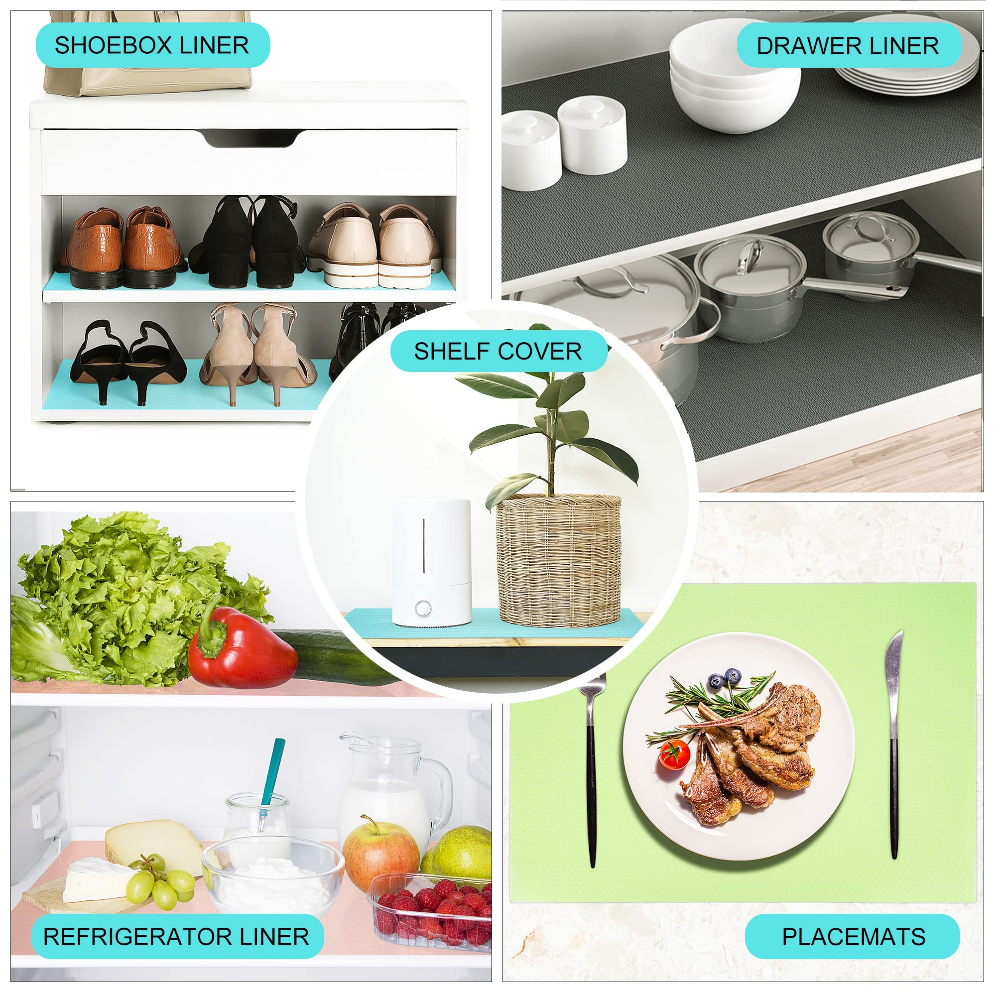 Liner de Shinywear para refrigerador con cuatro colores para organizar por categorías