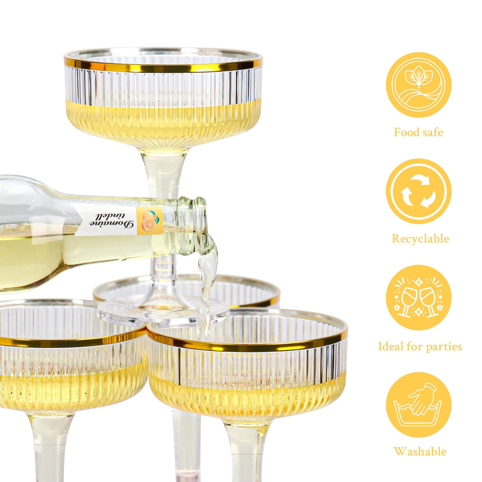 Copa SHIQIKEJIPTY champán de diseño rayas con borde dorado.