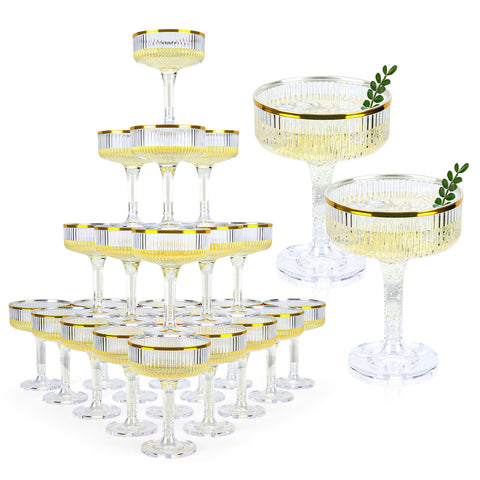 Copas SHIQIKEJIPTY de plástico claras con borde dorado, ideales para torres de champán.