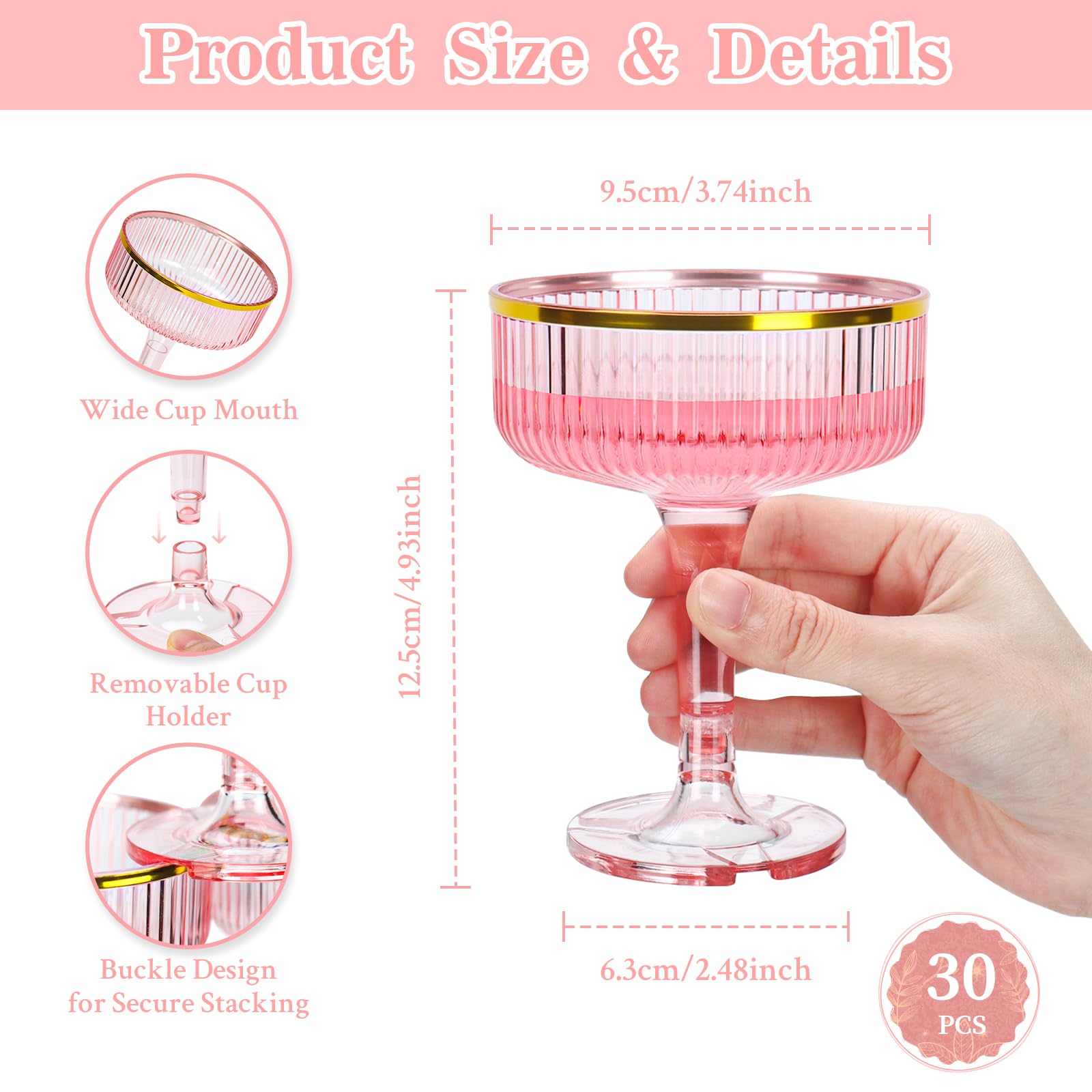 SHIQIKEJIPTY copas champagne rosadas apilables para servicio eficiente