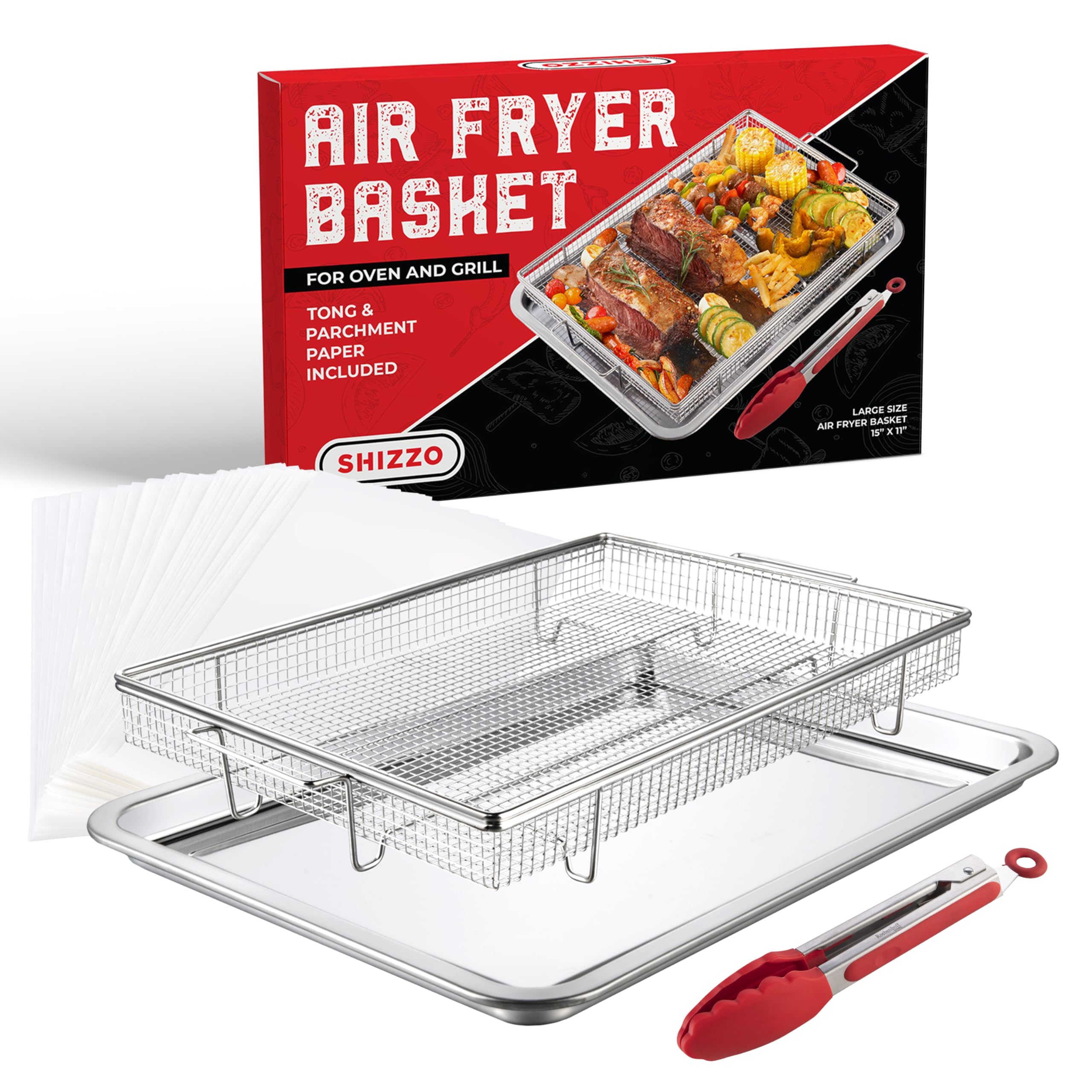Cesta SHIZZO para fritura al aire en horno grande, ideal para cocinar crujientes de forma uniforme.