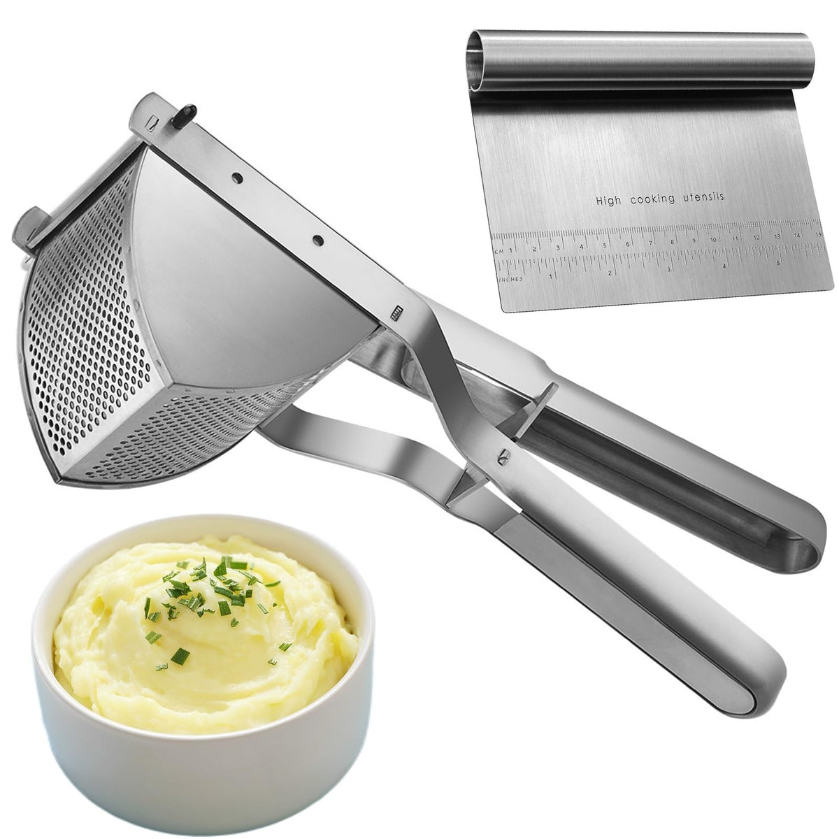 shofilt prensador de patatas, cuerpo de acero inoxidable para puré suave.