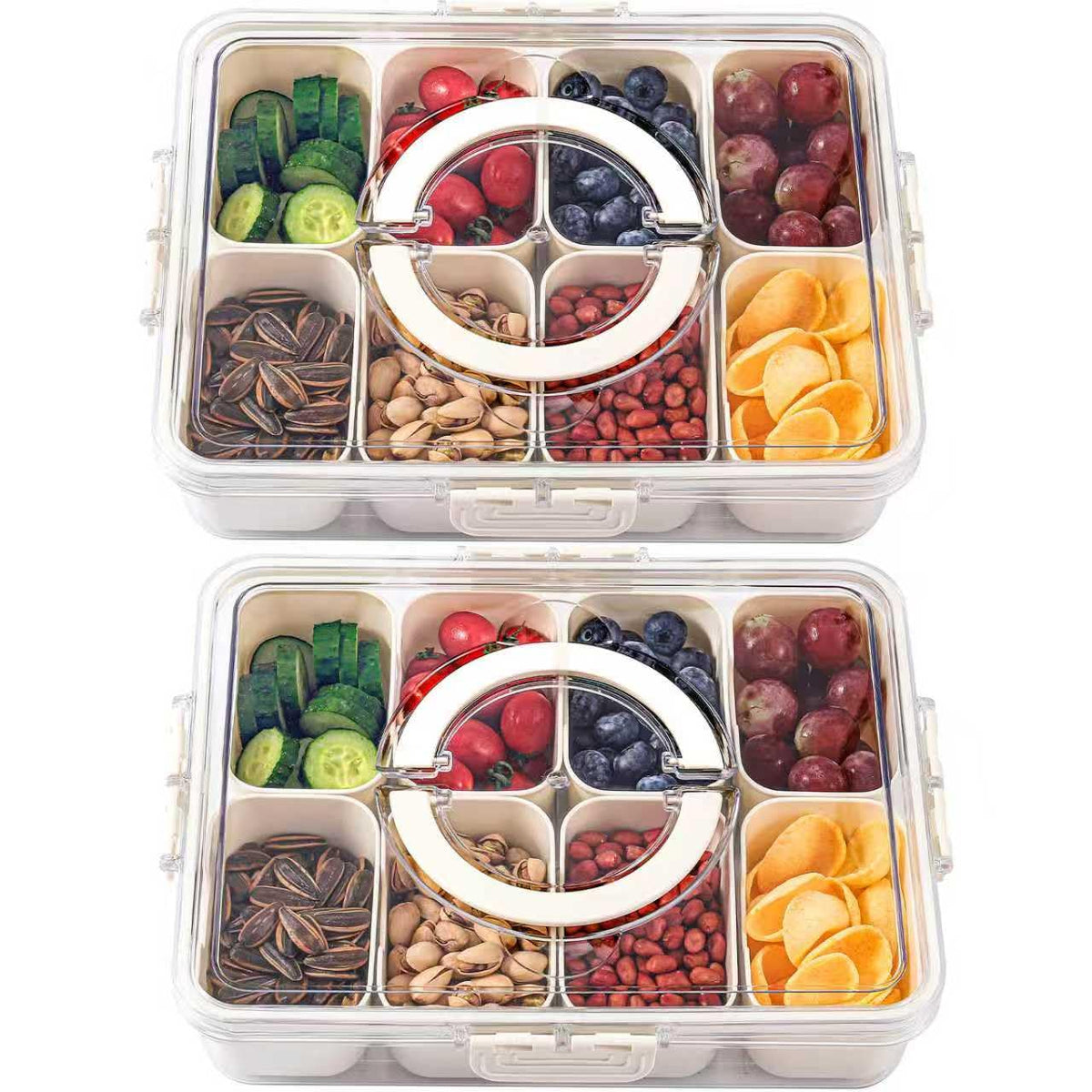 shopwithgreen bandeja dividida con tapa y asa, ideal para servir aperitivos en picnics.