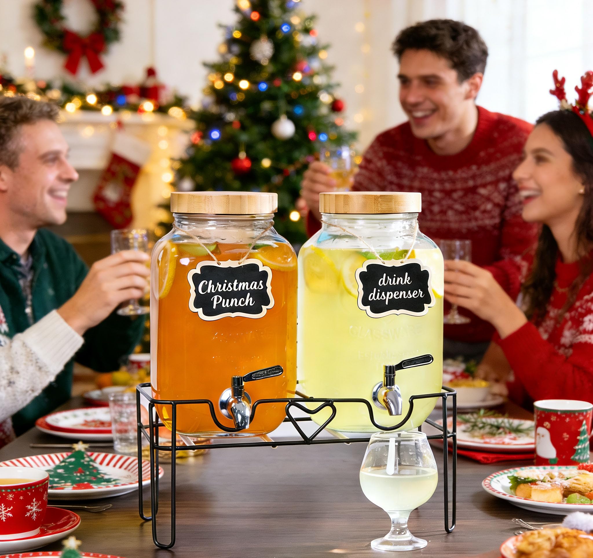 ShoreHao dispensador con tapa de bambú, elegante y práctico para conservar bebidas.