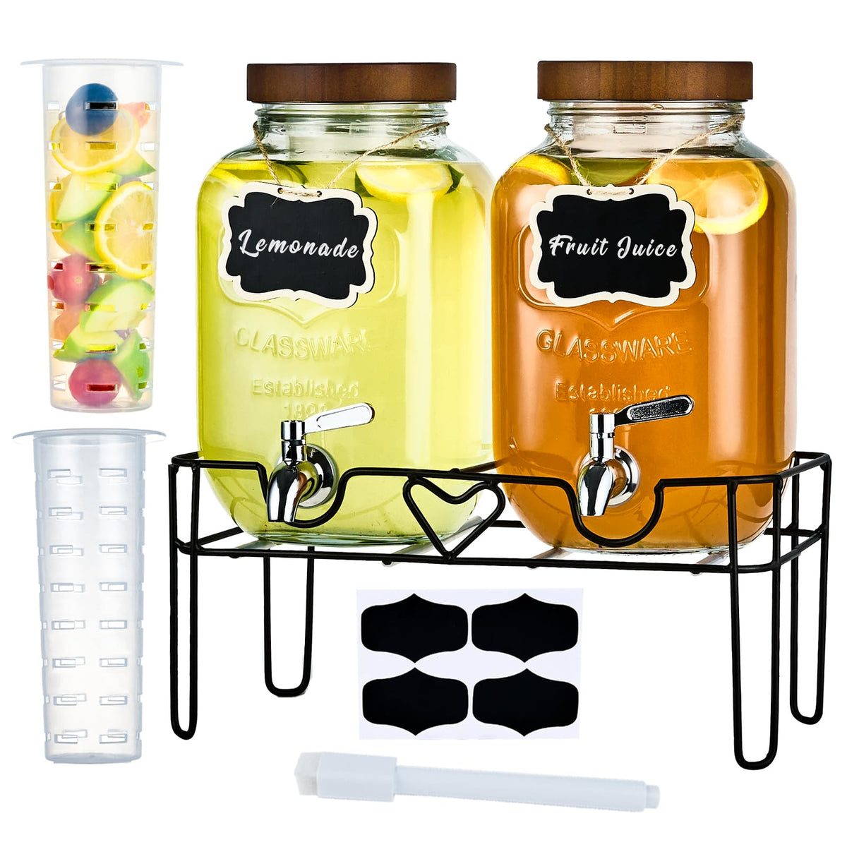 Dispensador ShoreHao de vidrio 1 galón con soporte, ideal para fiestas.