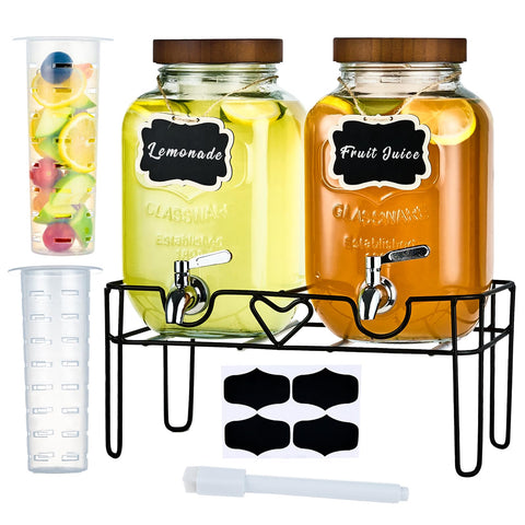 Dispensador ShoreHao de vidrio 1 galón con soporte, ideal para fiestas.