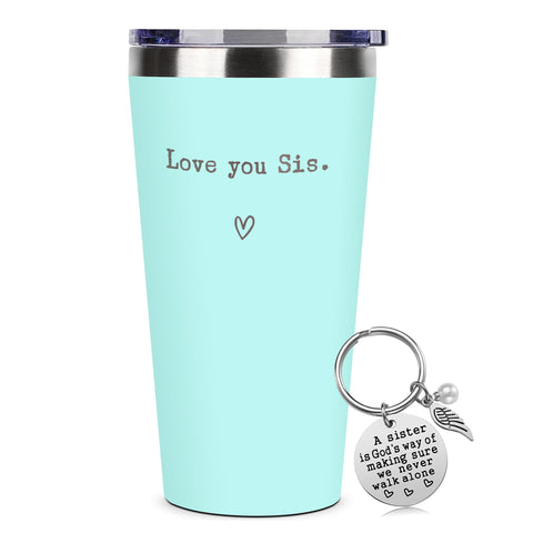 Vaso SHOW-YA de 16 onzas en menta, frente: regalo ideal para hermana y café diario.