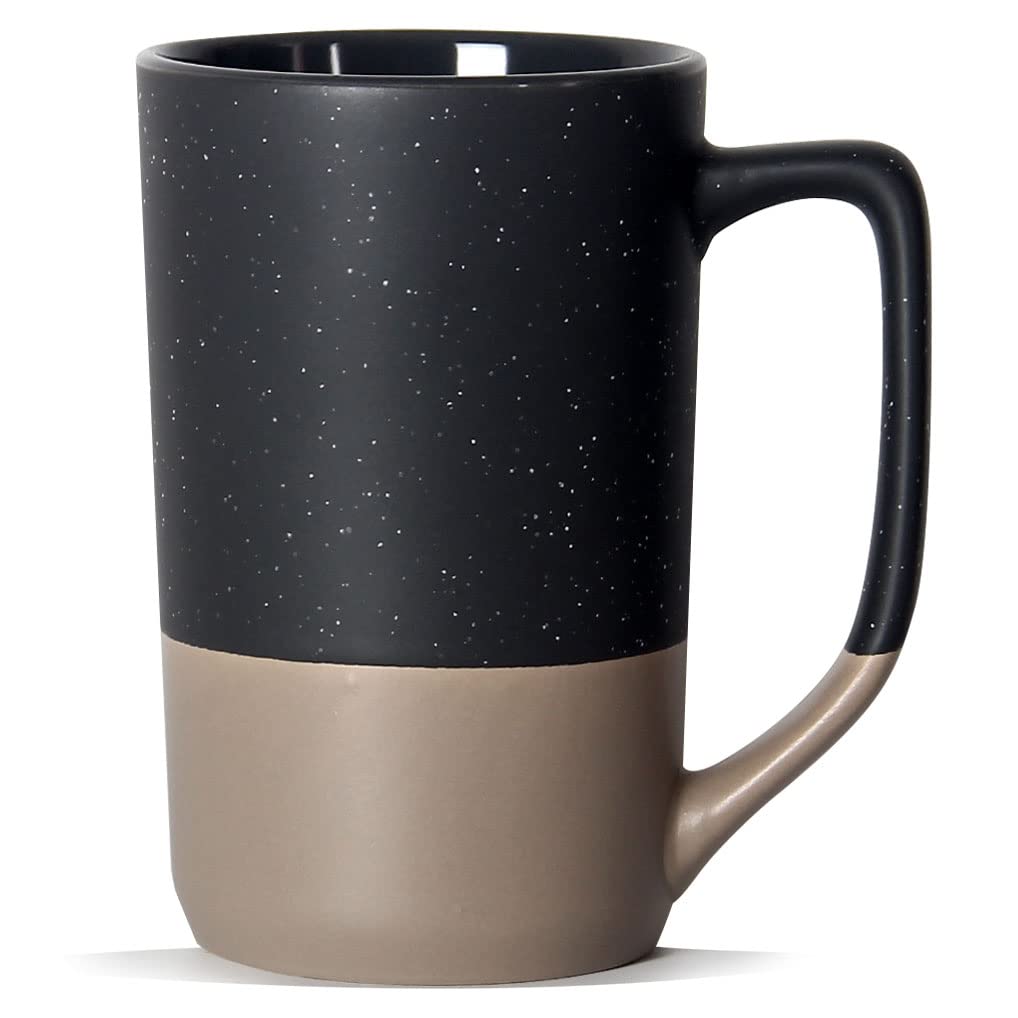 SHOWFULL taza grande de cerámica bicolor con mango cuadrado, ideal para café diario.