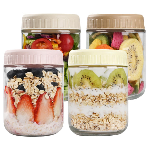 Showin contenedor de vidrio 16oz para overnight oats con tapa.