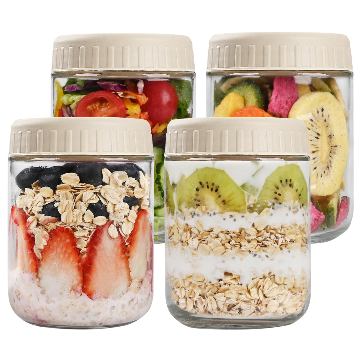 SHOWIN frascos de vidrio de 16 onzas con tapas, ideales para avena nocturna.