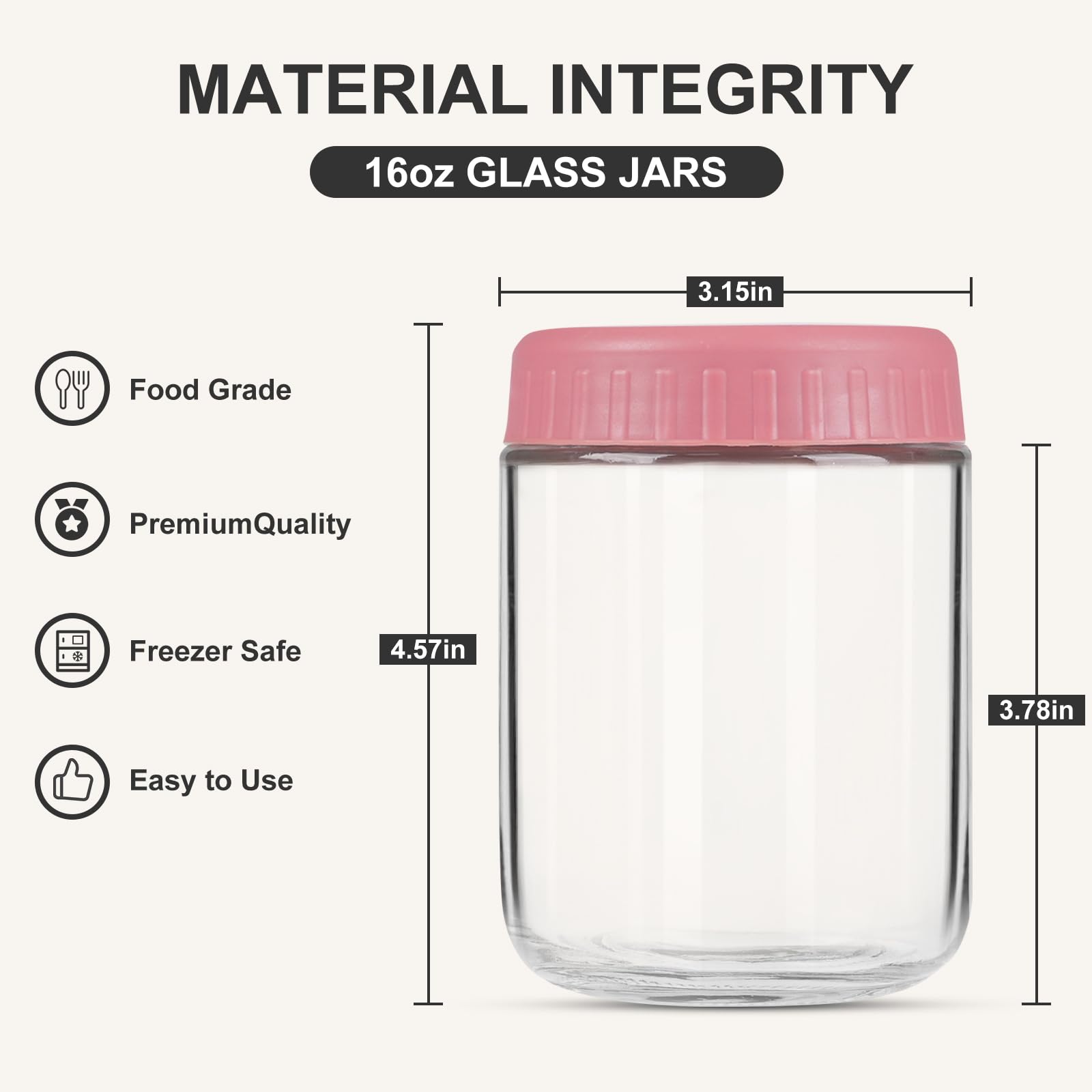 SHOWIN jarras de vidrio 16oz con tapas herméticas mantienen los alimentos frescos.