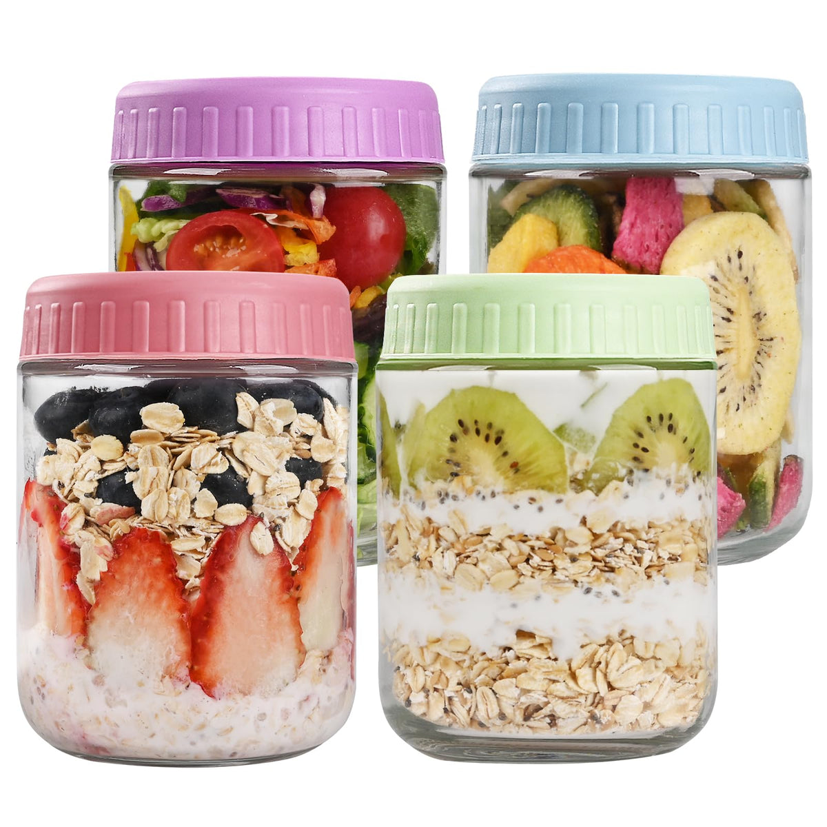SHOWIN contenedores de avena de la noche con tapas, ideales para desayunos.